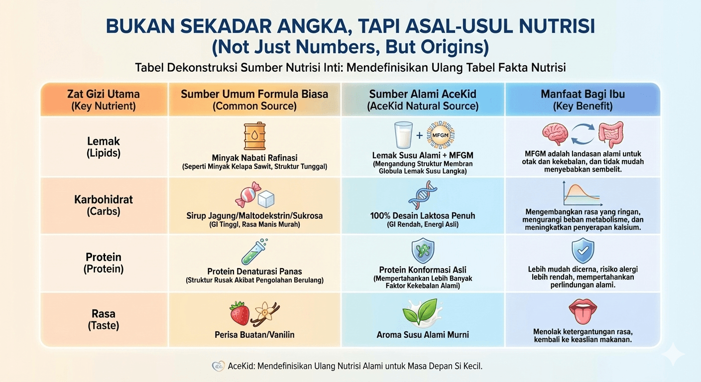Tabel asal-usul dan struktur nutrisi inti